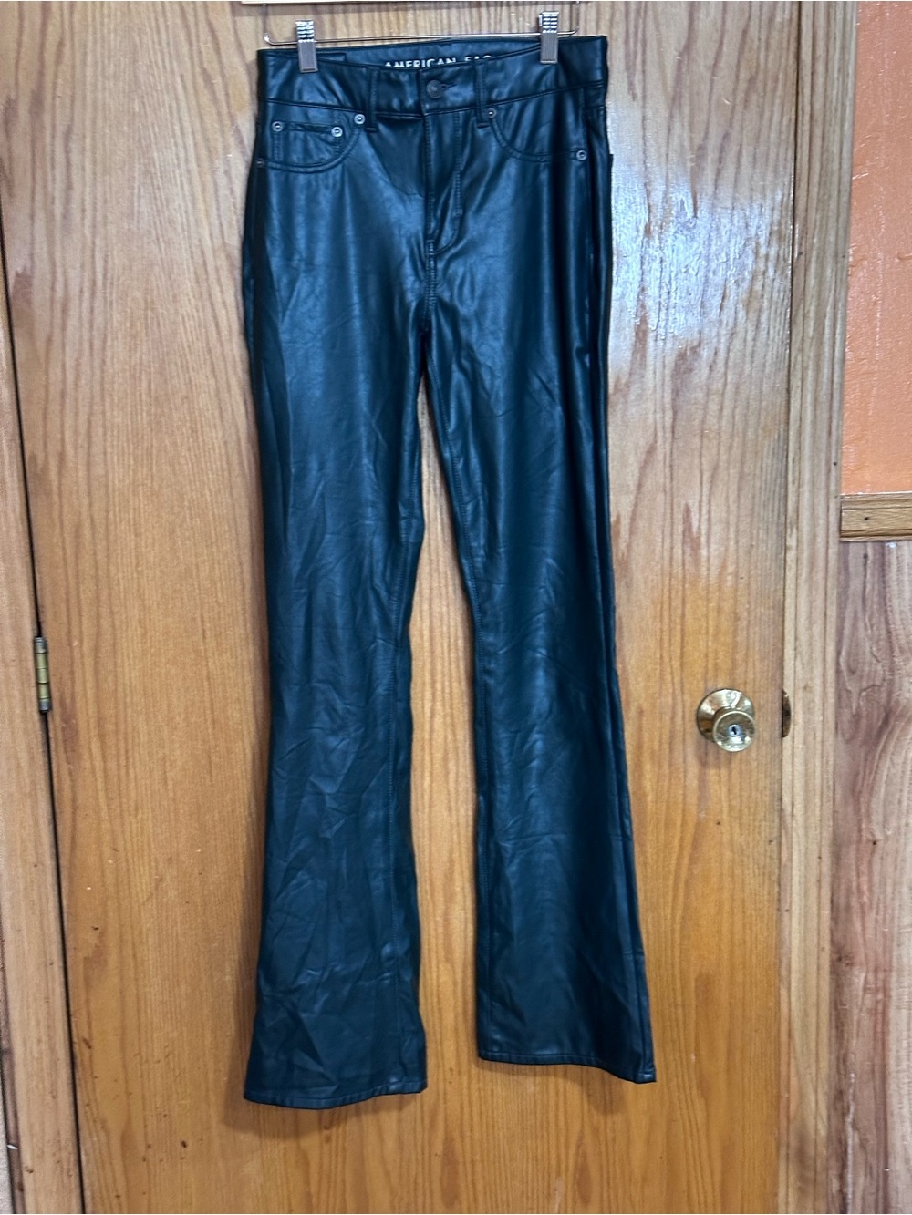 American Eagle Outfitters sz 4 long NWT Black Faux Leather Flare Pants